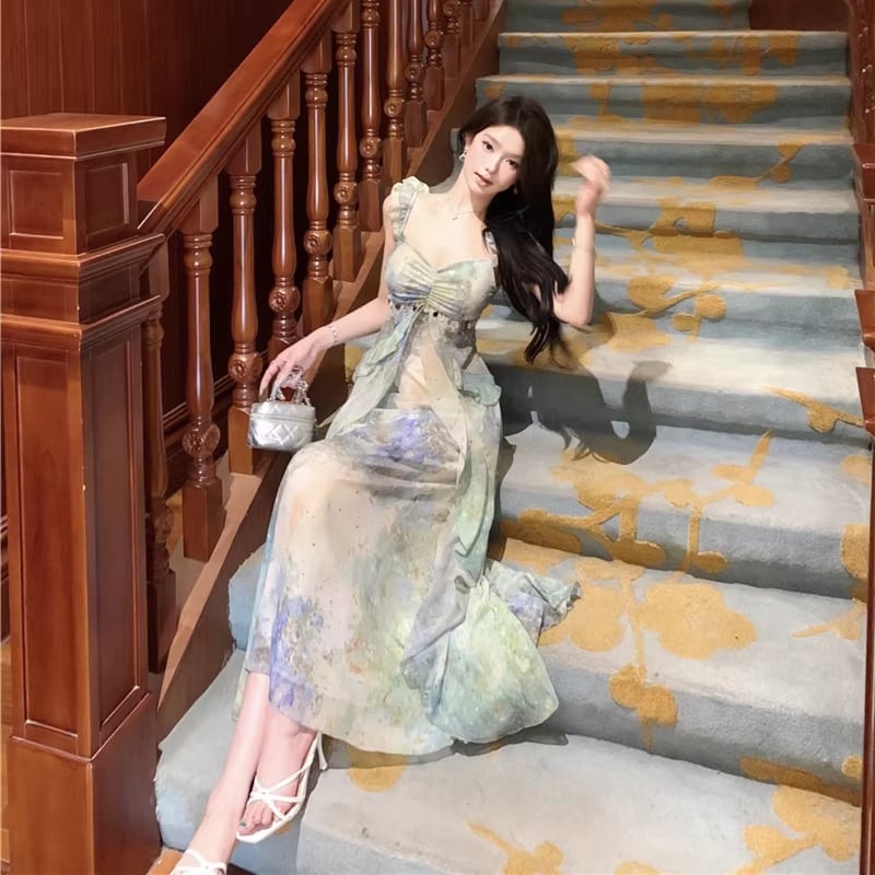 【dress】カラフルロングキャミワンピース Q8278