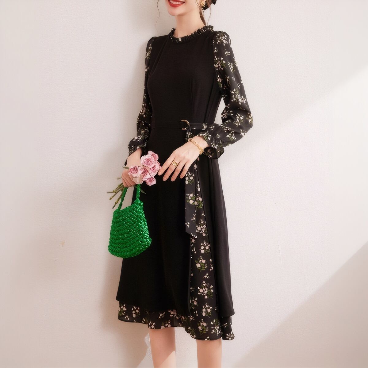 【dress】切り替え花柄ワンピース　M29665
