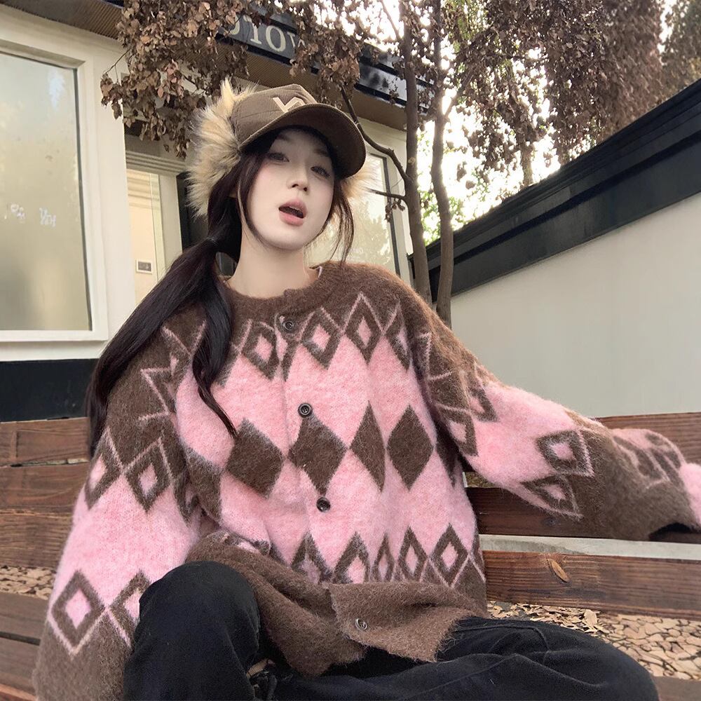 【outer】ダイヤモンドニットカーデ　M27738