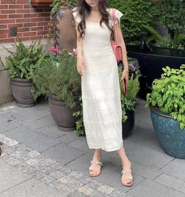 【dress】カットワークニットワンピース　M24657