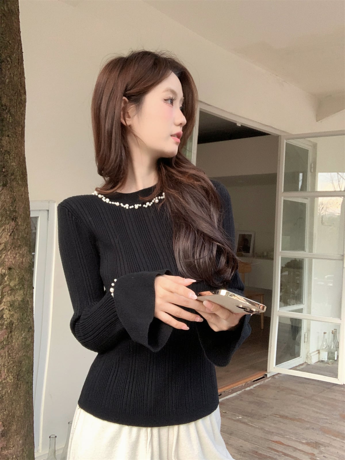 【tops】パールニットトップス　M26735