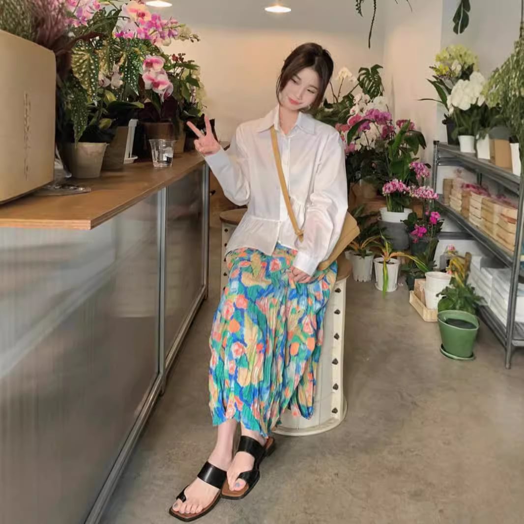 【set】シャツトップス×花柄スカートセット　M25761