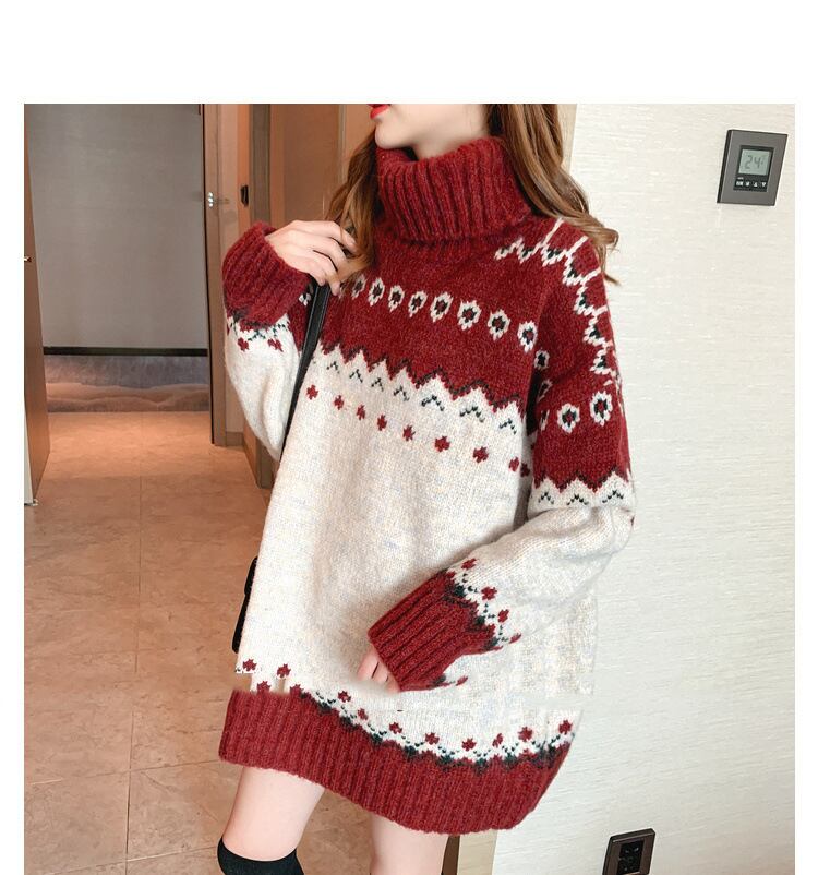 【tops】ハイネック長袖クリスマス着回しニットセーターF1061