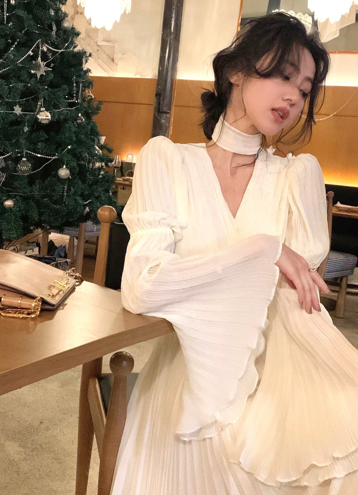 【dress】ベルスリーブプリーツワンピース　N3250