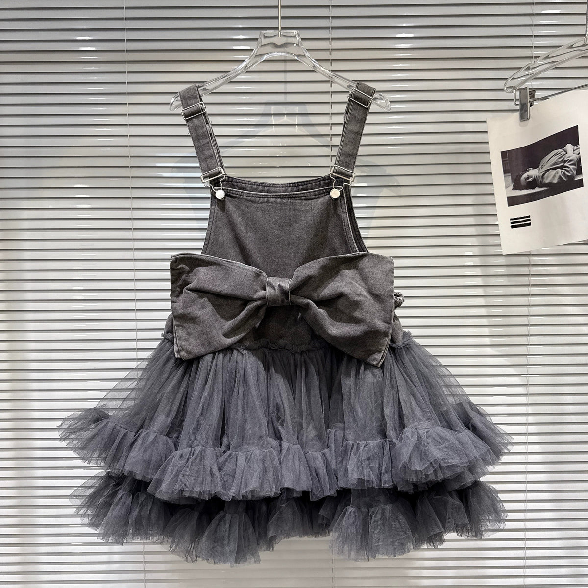 【dress】ビッグリボンチュールドッキングデニムサロペット　N3571