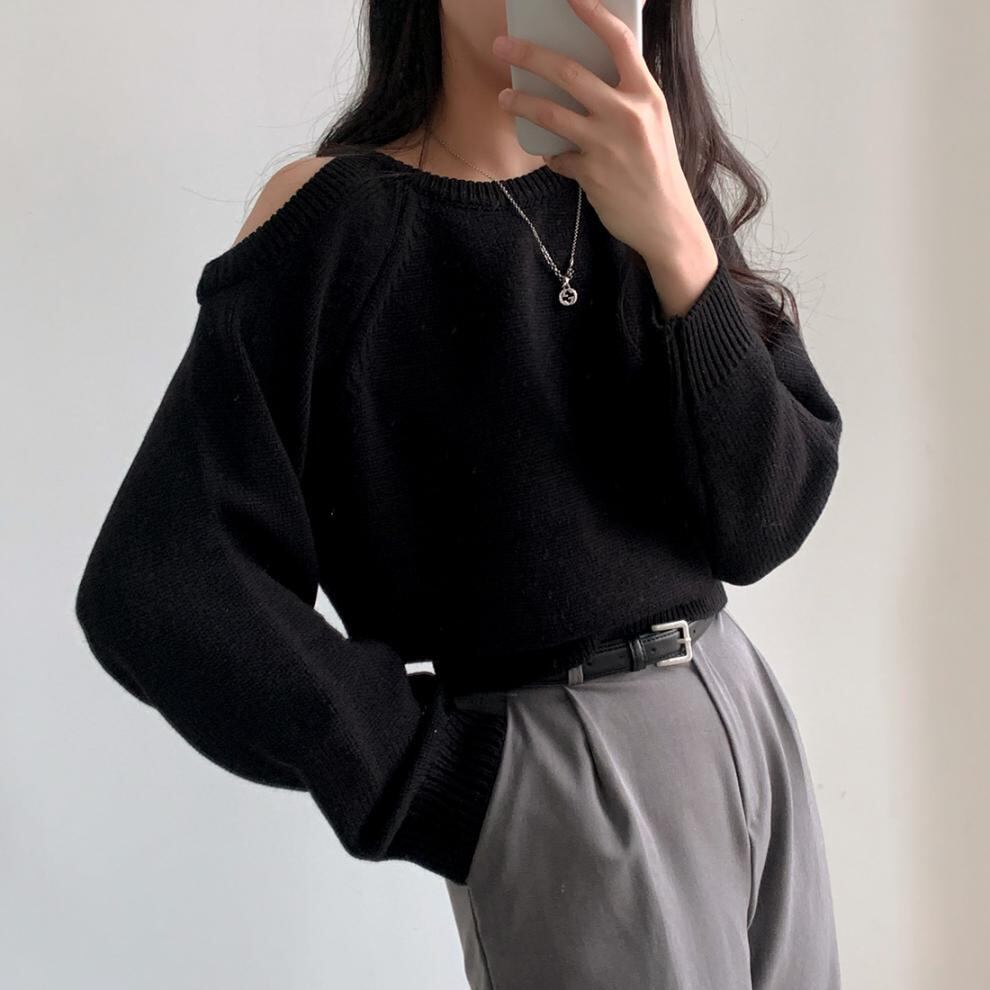【tops】オフショルダーニットセーター　M27355