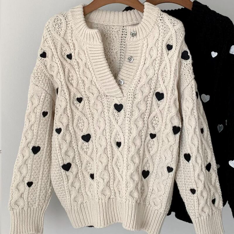 【tops】ハート刺繡柄ニットトップス Q7360