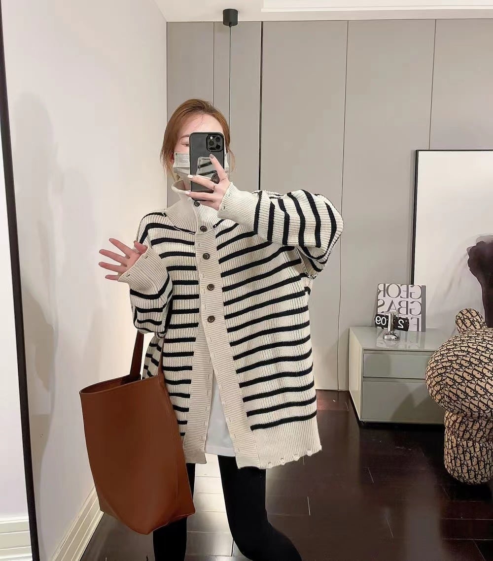 【outer】ボーダー柄ニットカーデ　M27153