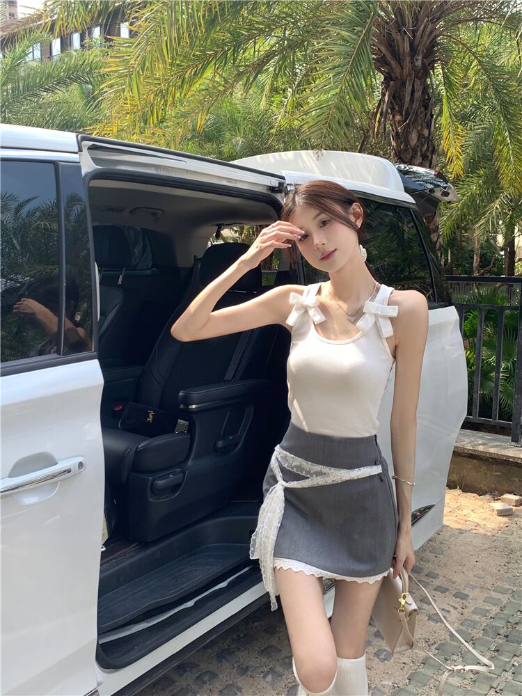 【set】リボンキャミソール+レーススカート２点セットG20413