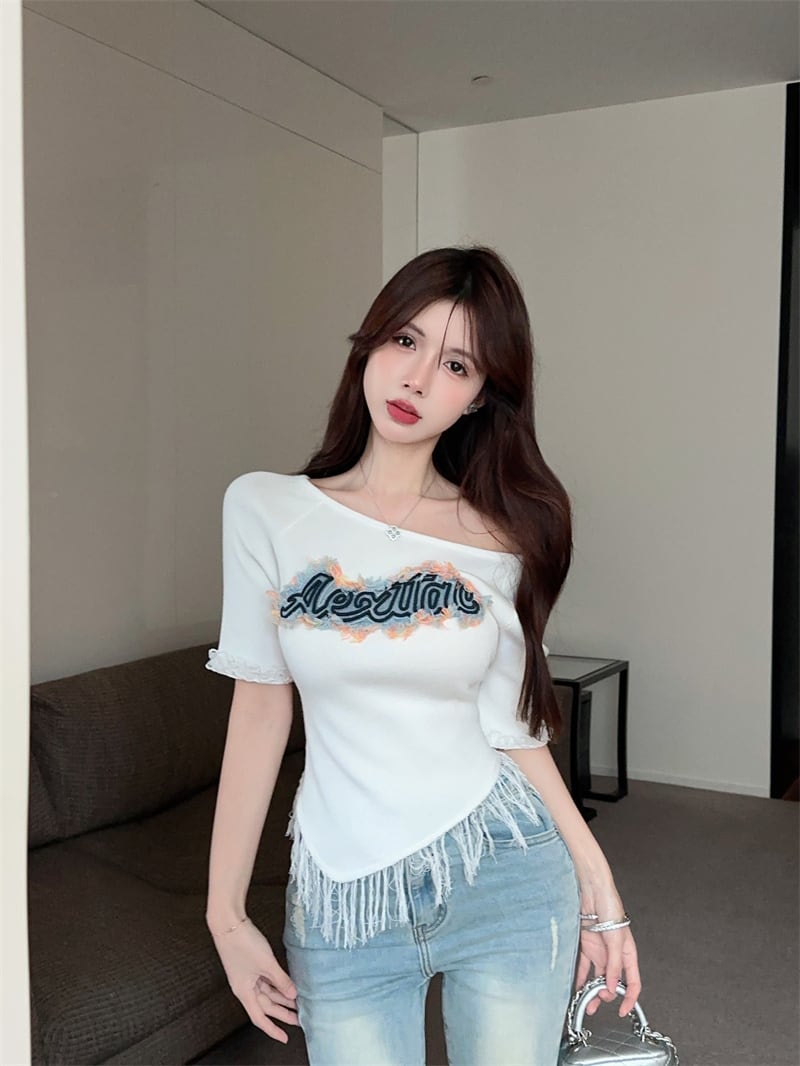 【tops】フリンジニットTシャツトップスG21341