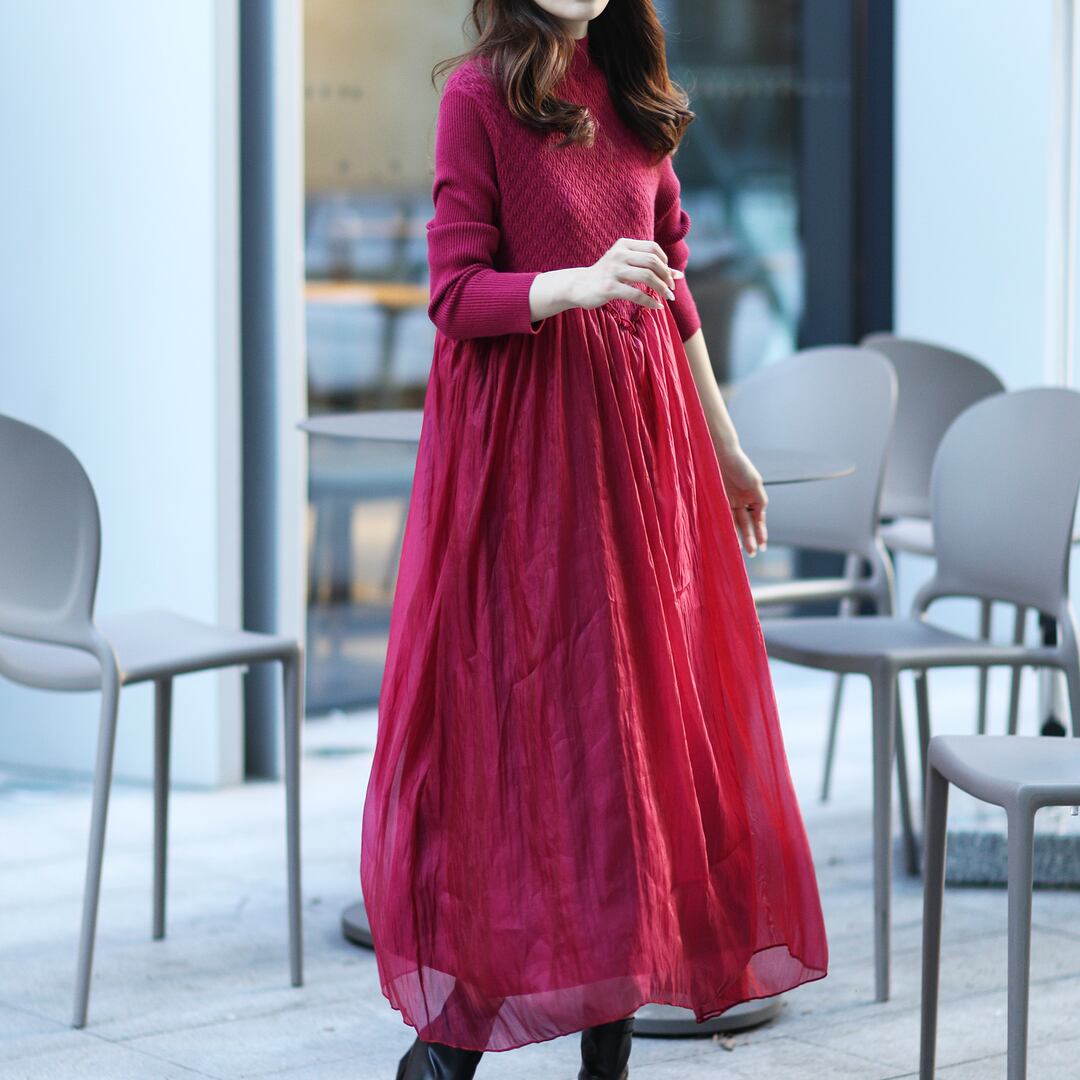 【dress】ドッキングニットワンピース　N2087