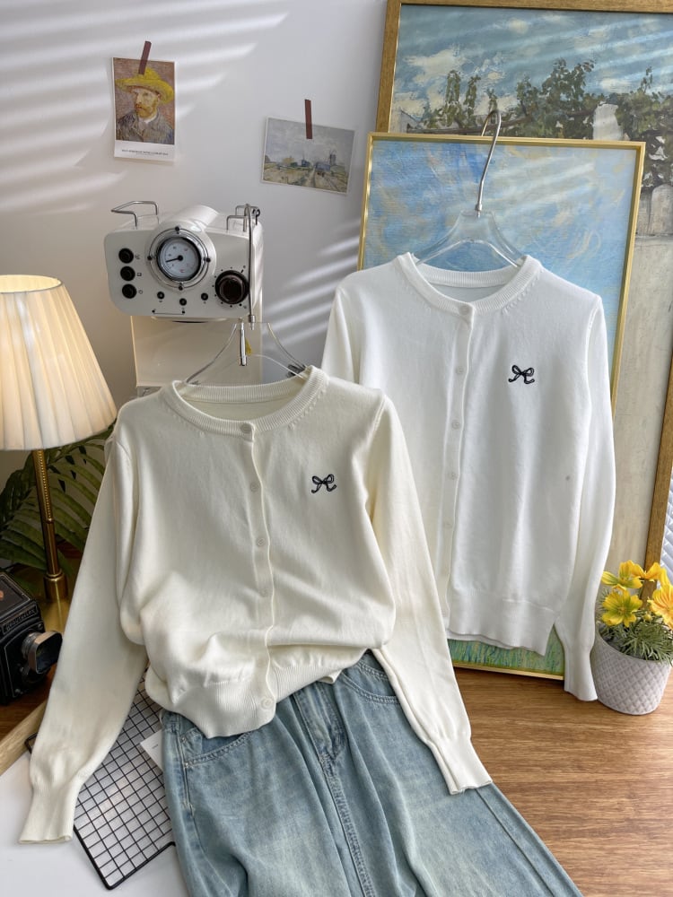 【outer】リボン刺繍ニットカーデ　M26314