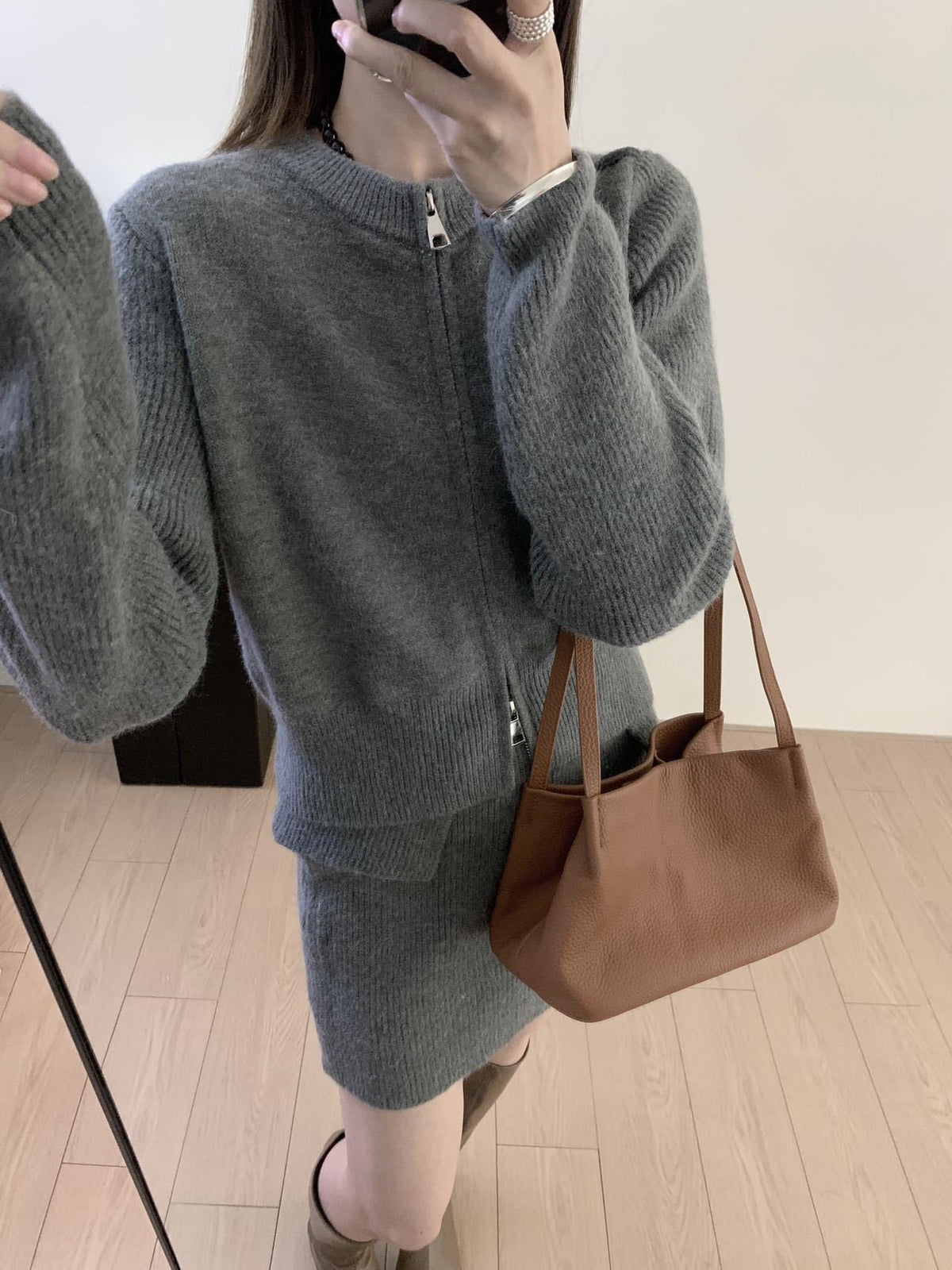 【set】Wジップニットカーデ×スカートセット　M25938