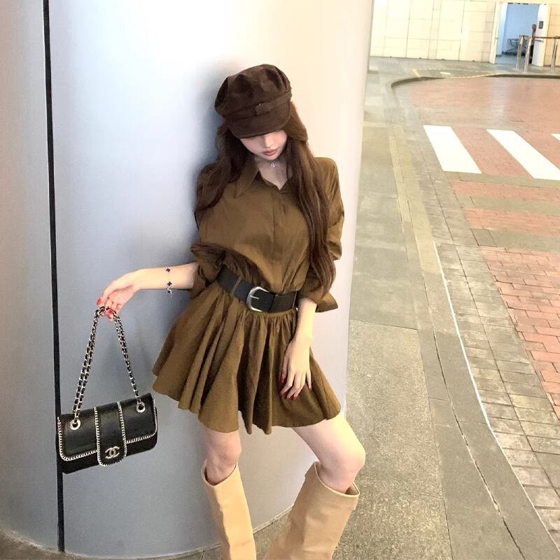 【dress】ベルト付きシャツワンピース Q7904