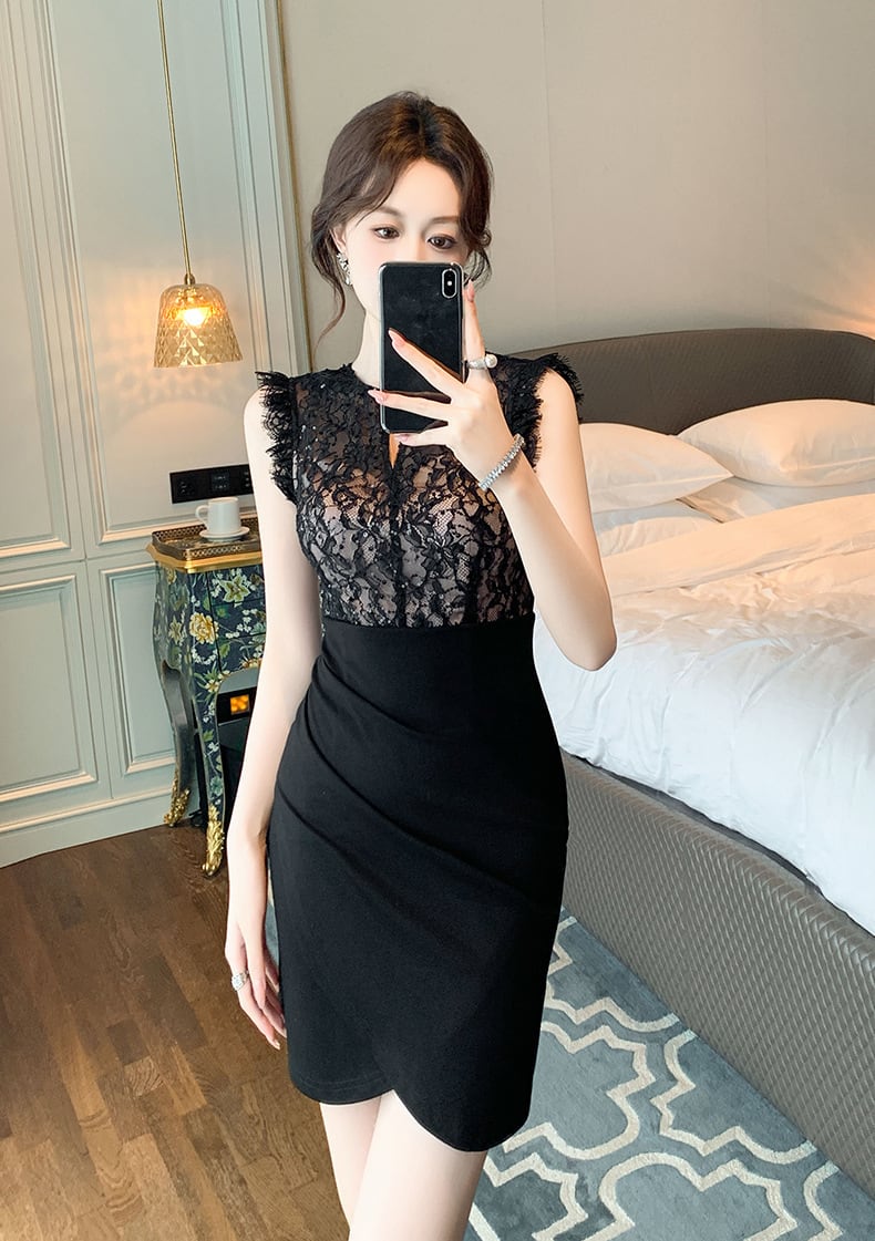 【dress】レース切り替えワンピース　M24041