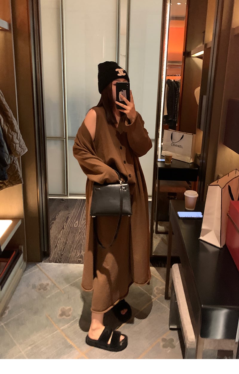【set】ベスト×ロング丈ニットカーデ×スカートセット　M26248
