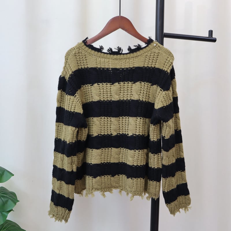 【tops】ボーダー柄ニットセーター　M26031