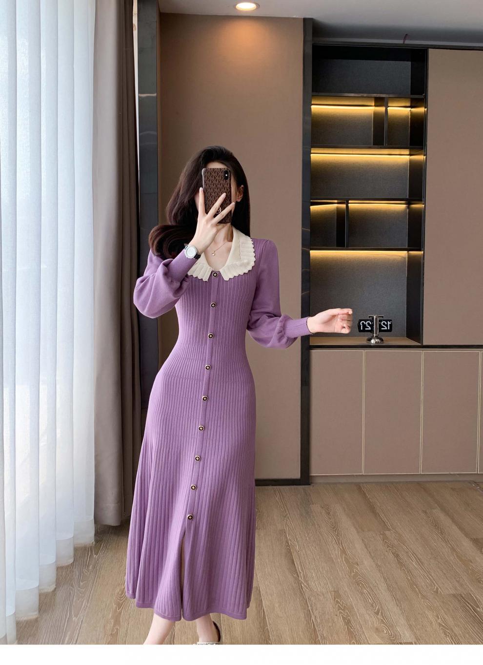 【dress】ボタンデザインニットワンピース　M18657