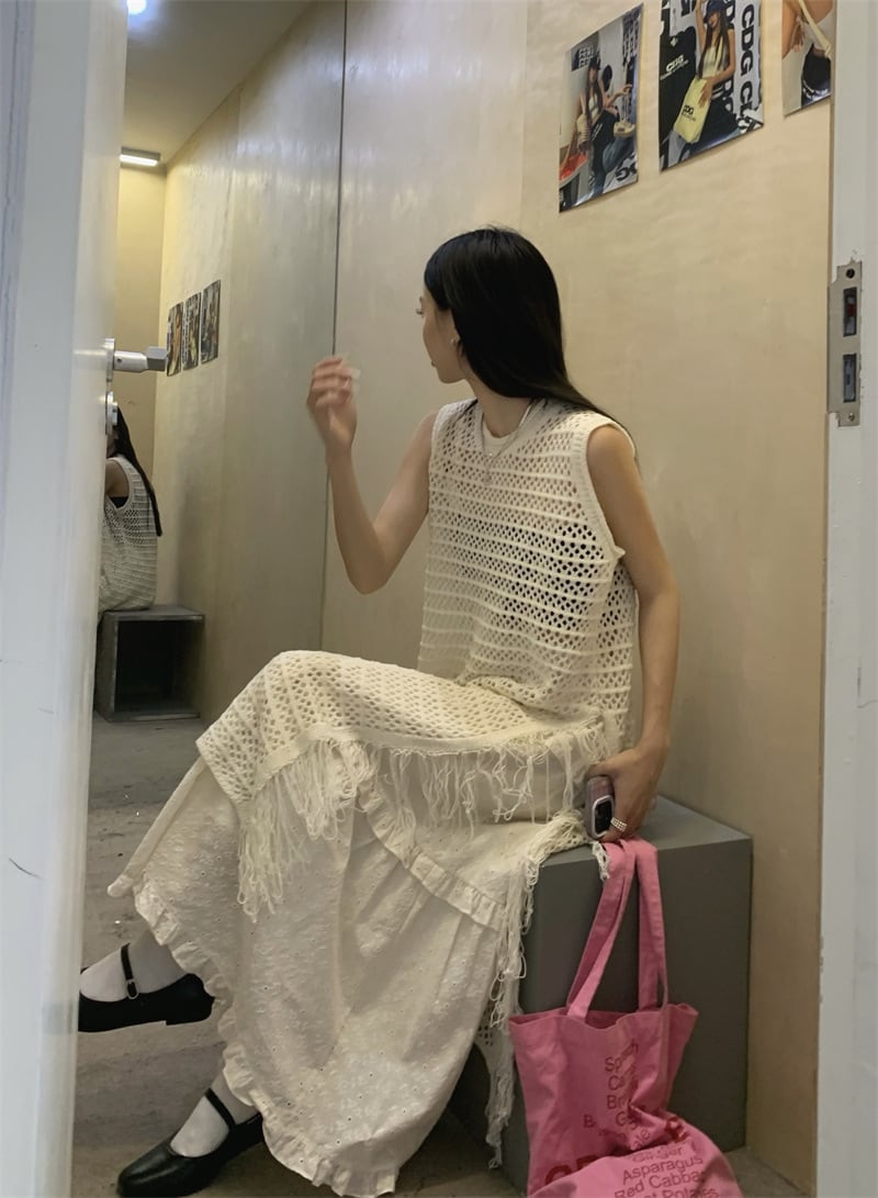 【dress】カットワークフリンジワンピース　M24756