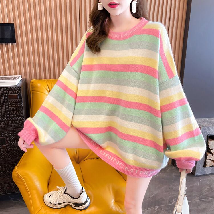 【tops】ボーダー柄ニットセーター　M18631