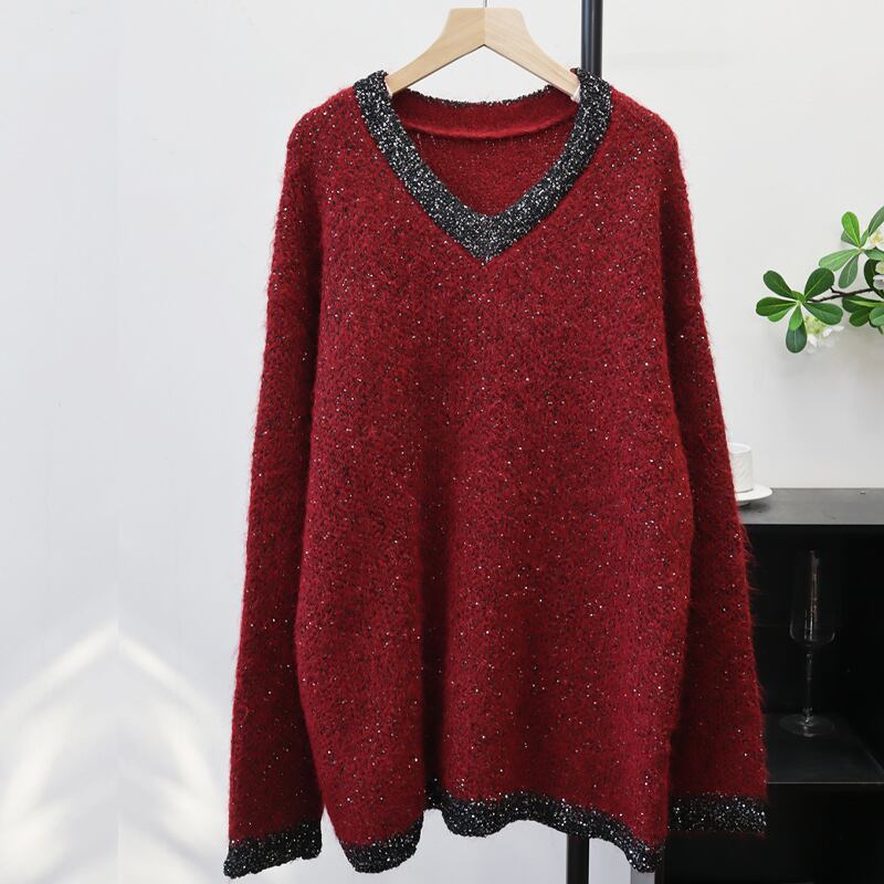 【tops】スパンコール付きニットトップス Q7435
