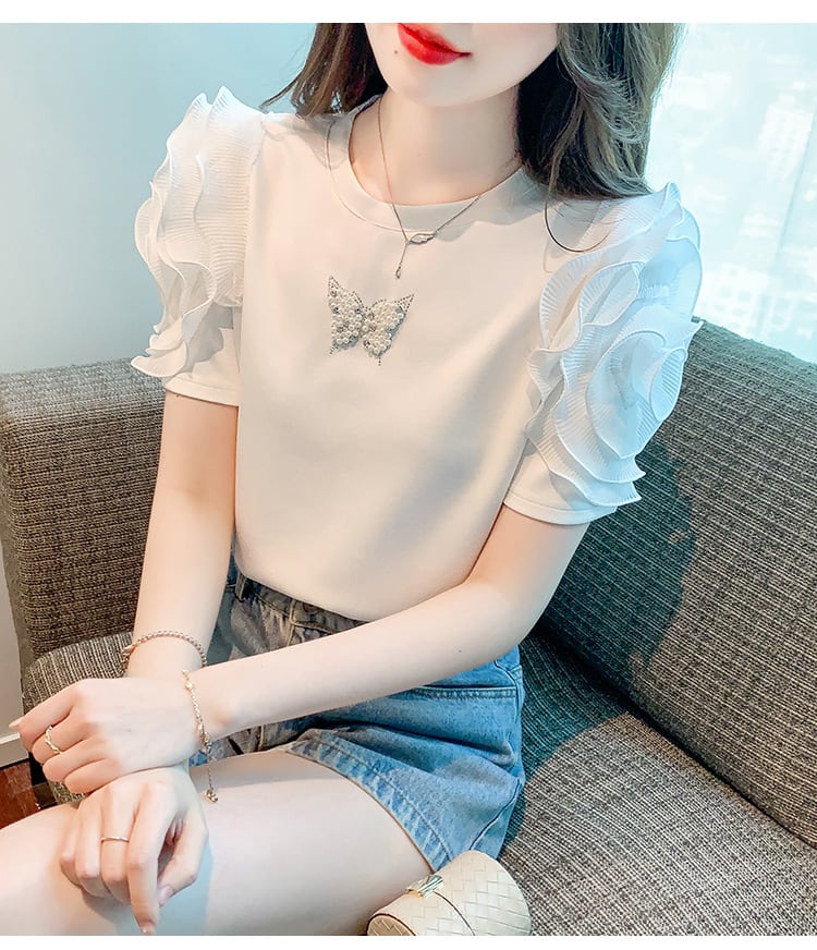 【tops】フリルパフスリーブTシャツG21540