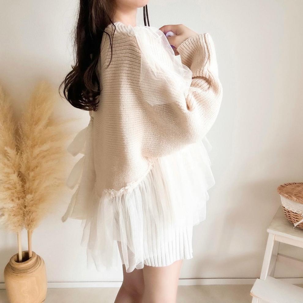 【tops】チュールドッキングニットセーター　M27082