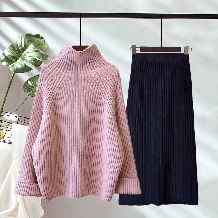 【set】気質満点オシャレ着痩せ長袖ニットセーター+スカート２点セット G4099