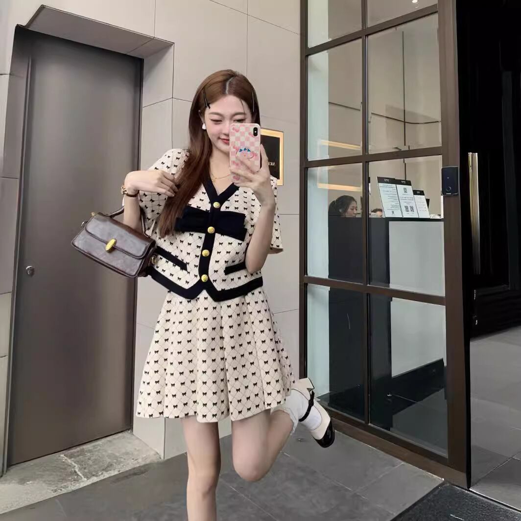 【set】リボントップス+スカート２点セットG20495