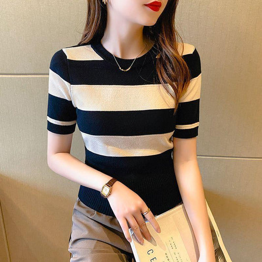 【tops】ストライプ柄ニットTシャツG20214