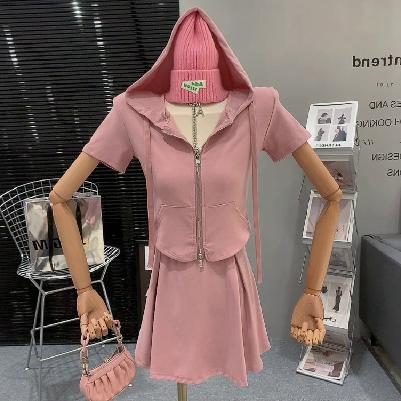 【set】フード付きパーカー+スカート2点セットF7376