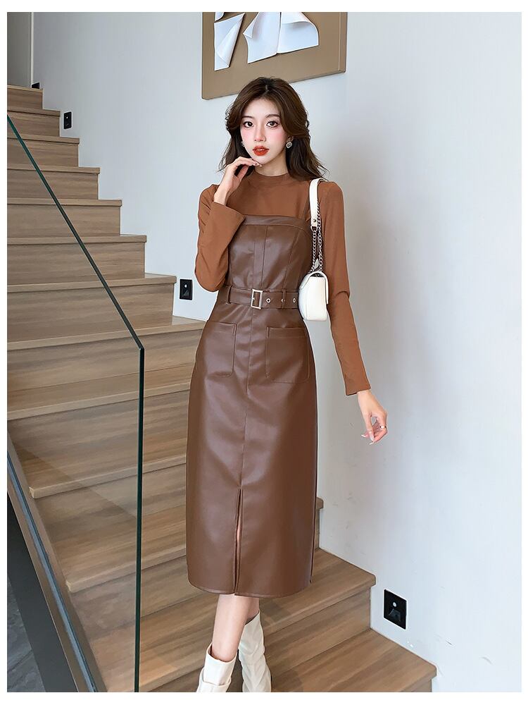 【set】トップス×PUキャミワンピースセット　M18778