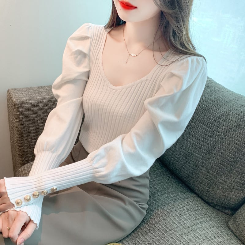 【tops】無地ニットトップス　M26208