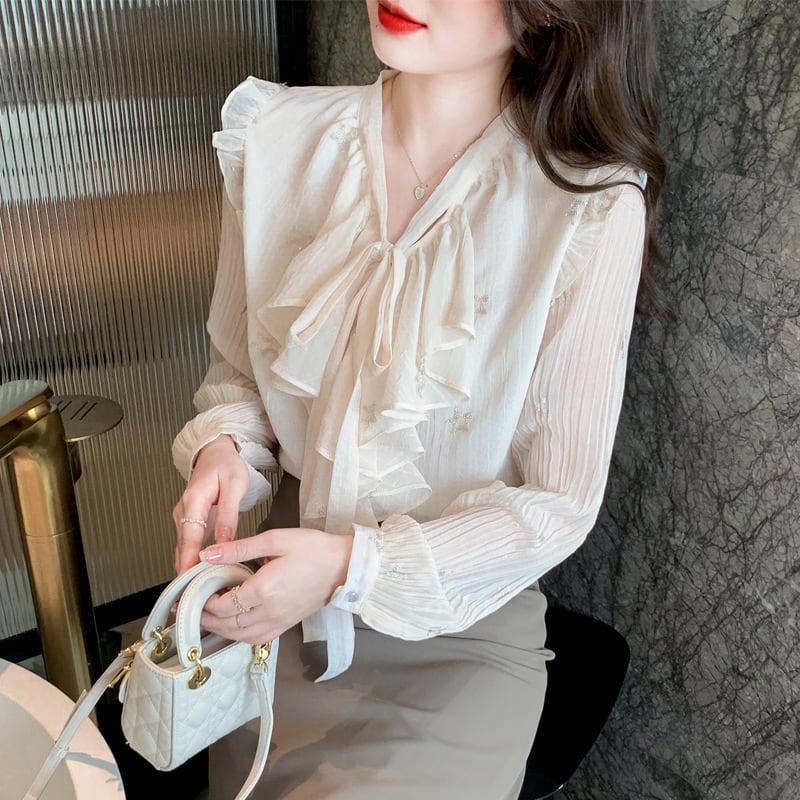 【tops】リボン付きシャツトップス　M28617