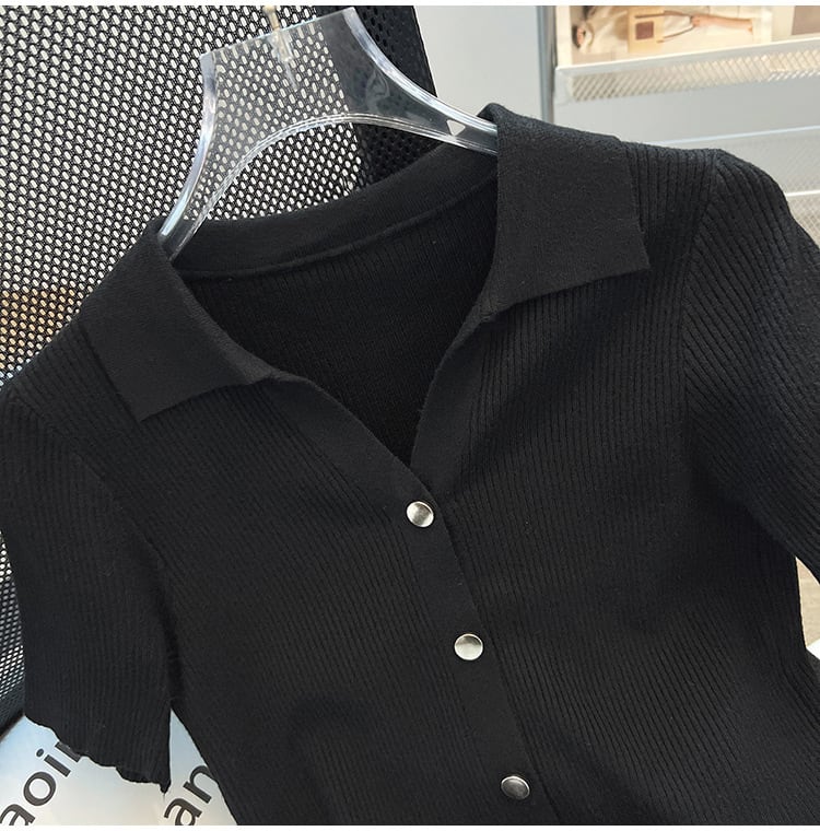 【tops】POLOネックニットＴシャツF7401