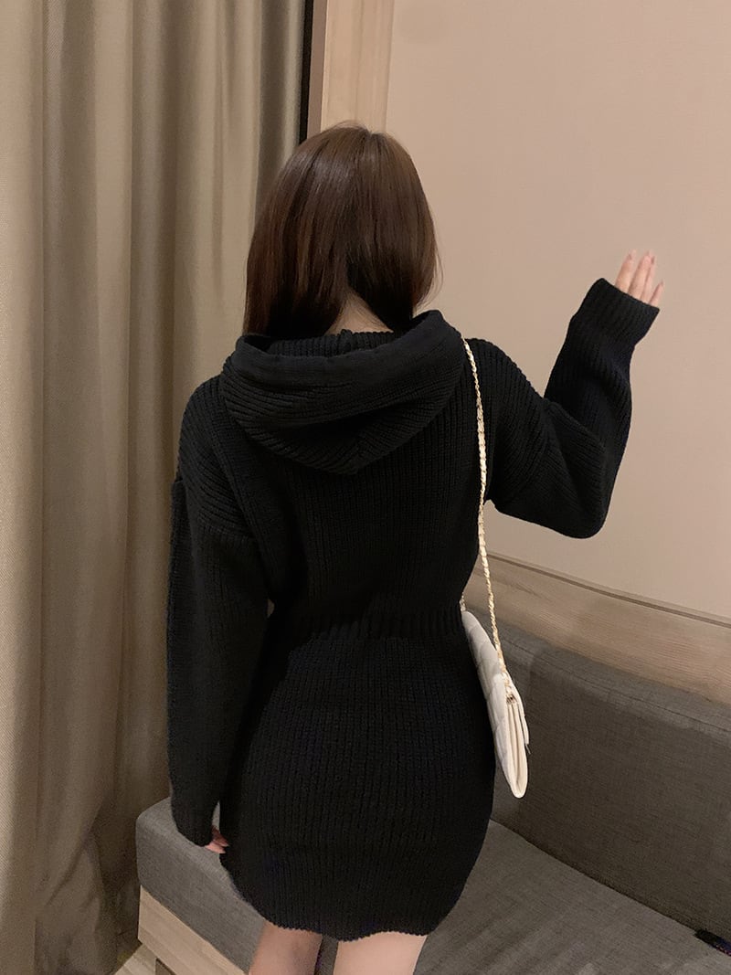 【dress】フード付きニットワンピース　M25351