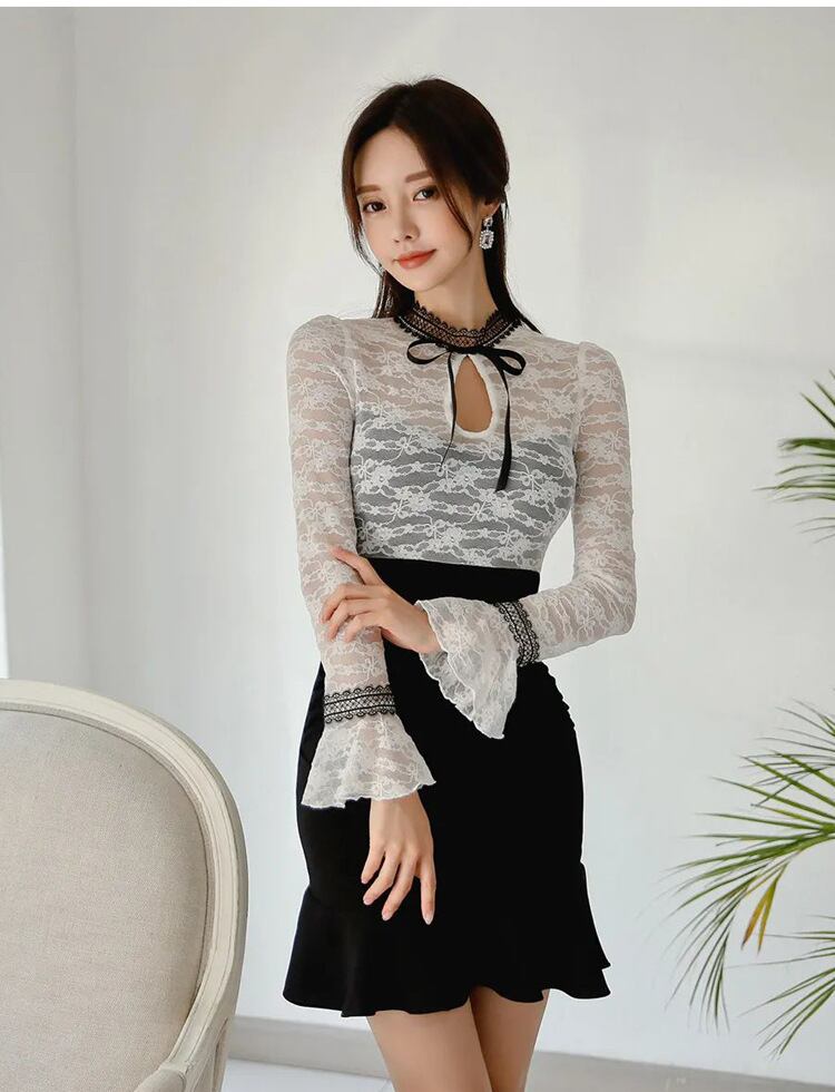 【dress】レースドッキングワンピース　M19048