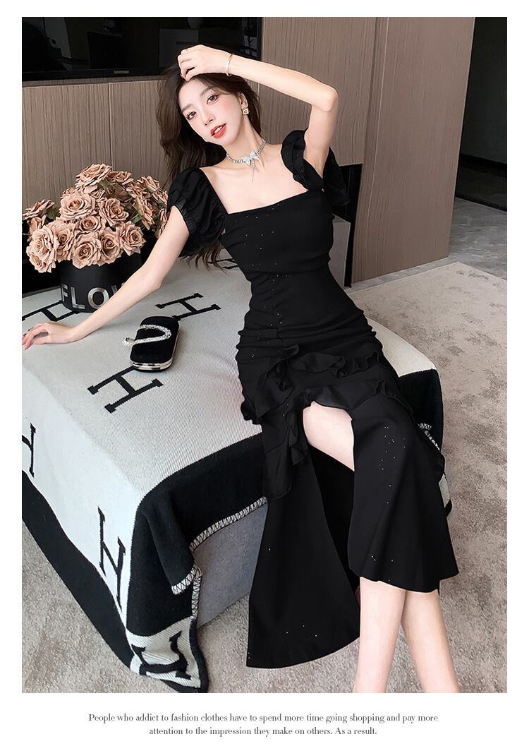 【dress】フリル不規則スリットワンピース G20665