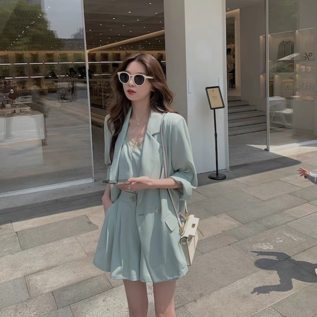 【set】スーツ+キャミソール+ショートパンツセットアップ G0387