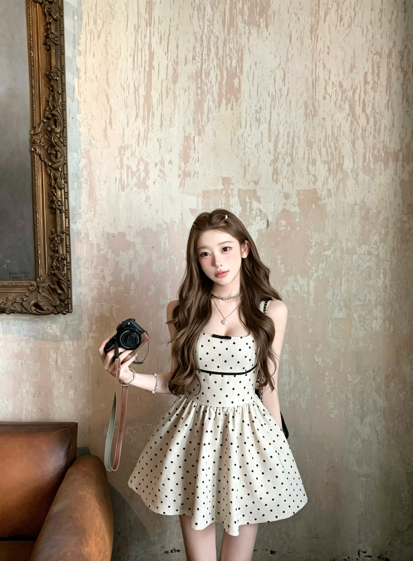 【dress】バックリボンドット柄ミニワンピース　M30198