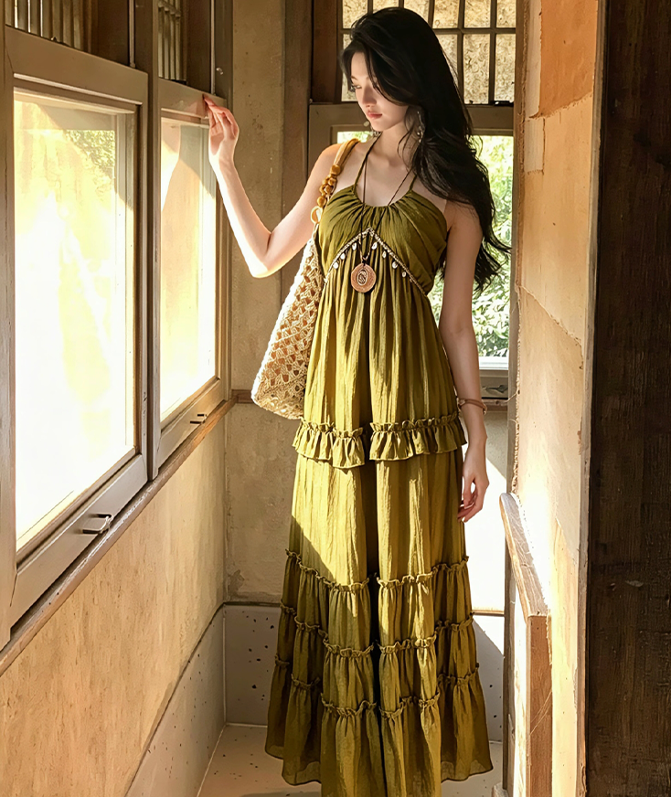 【dress】ホルターネックロングワンピース Q8534