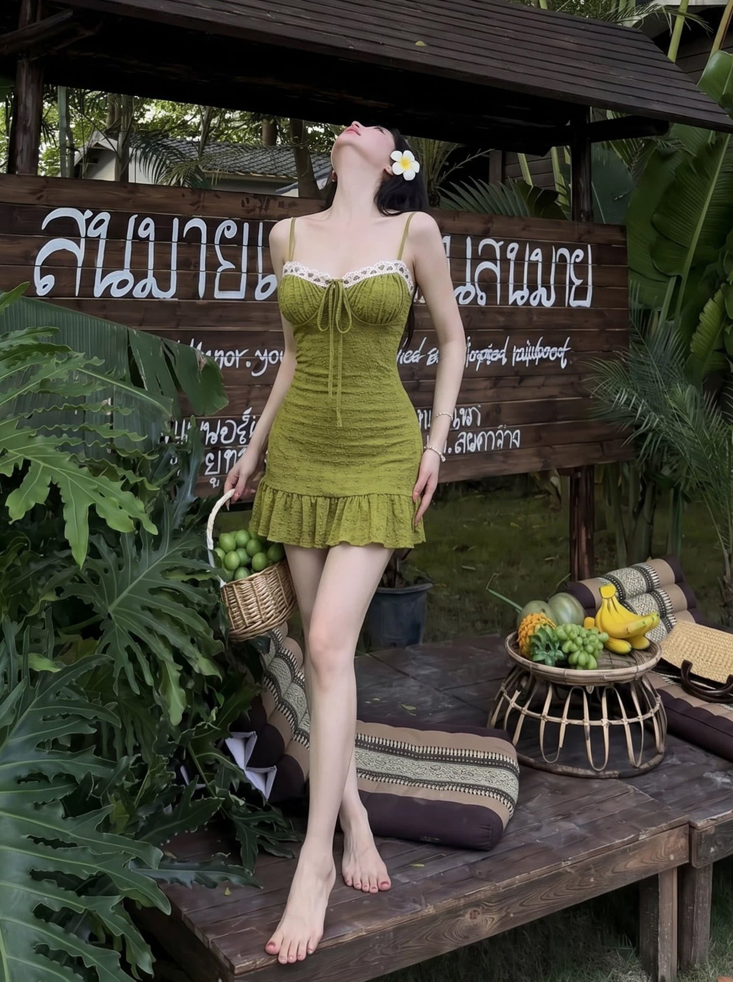 【dress】レースドッキングミニキャミワンピース Q8735