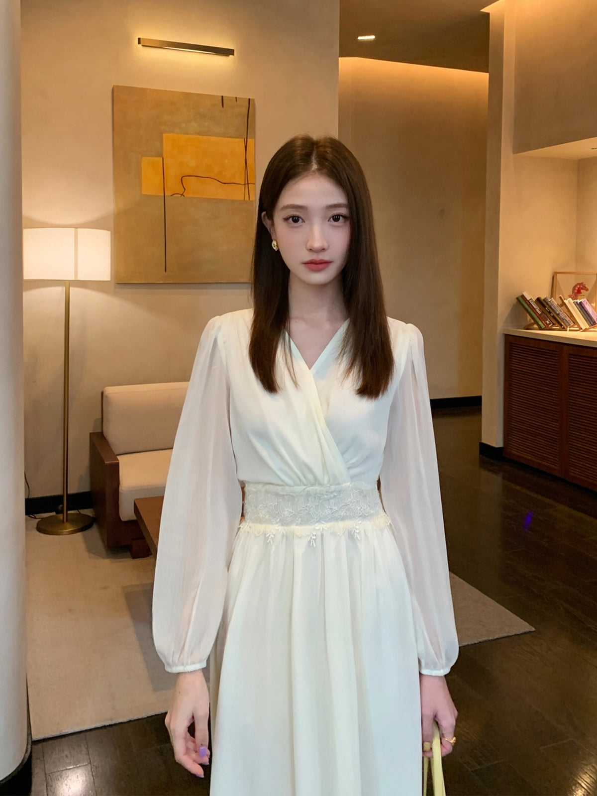 【dress】レースドッキングロングワンピース Q8932