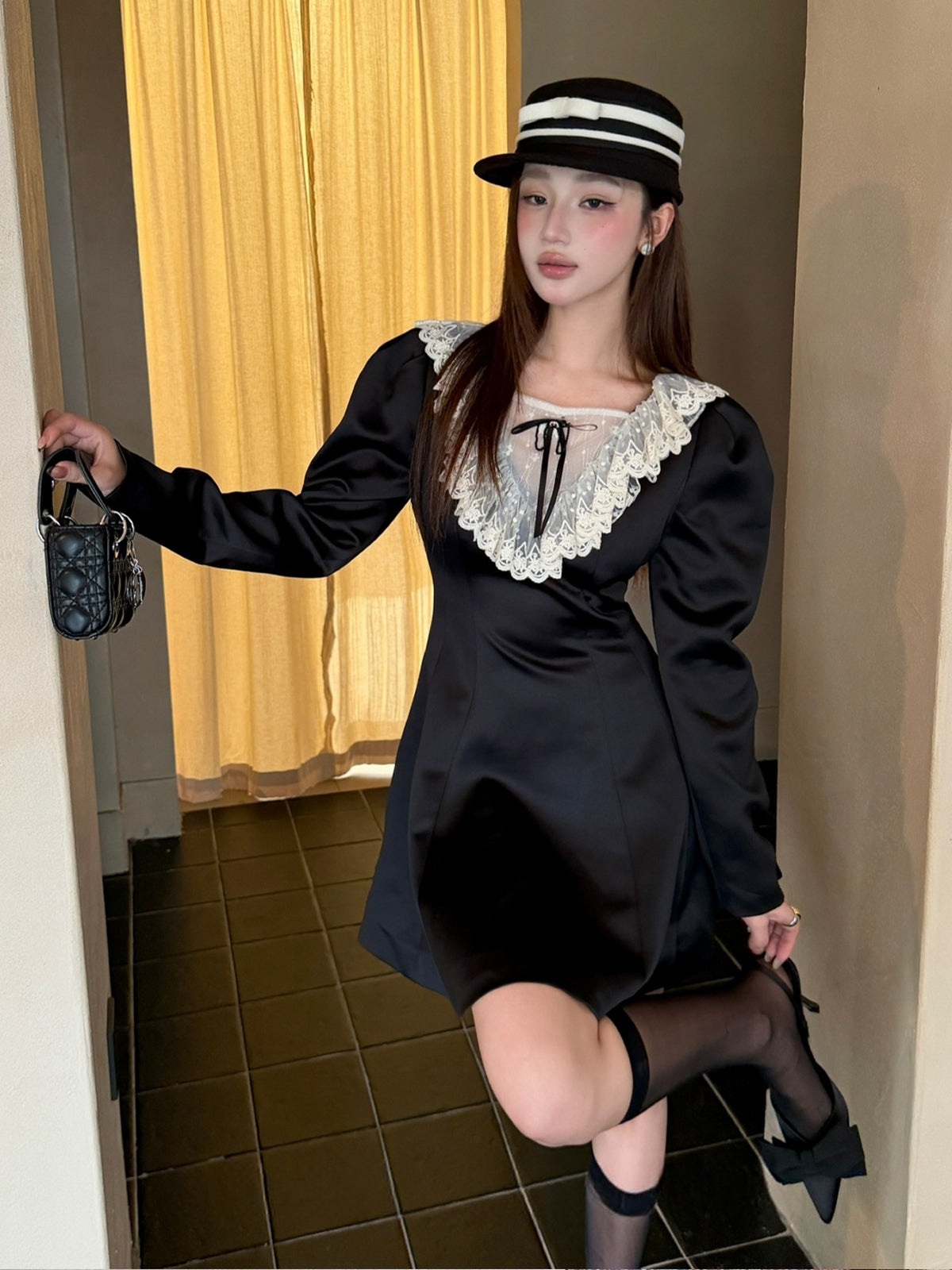 【dress】レースドッキングミニワンピース Q9080