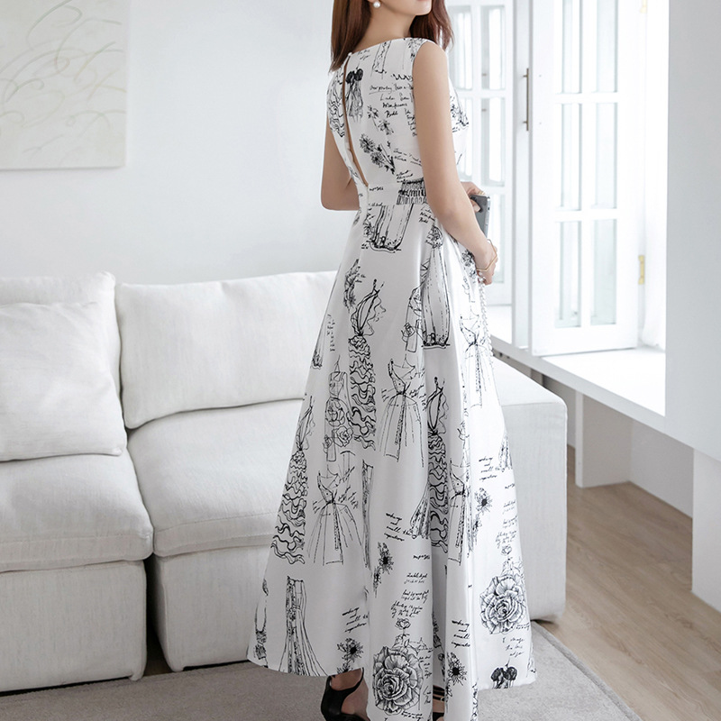 【dress】ノースリーブAラインロングワンピース Q8355