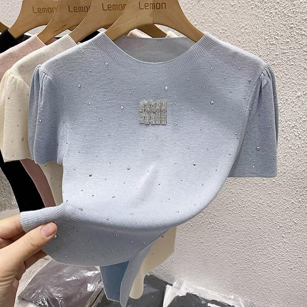 【tops】4色半袖ニットTシャツF7867