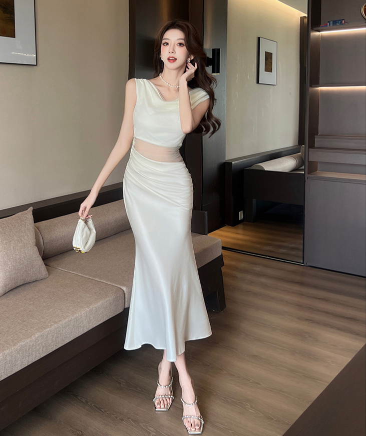 【dress】チュールコンビマーメイドワンピース　M30798