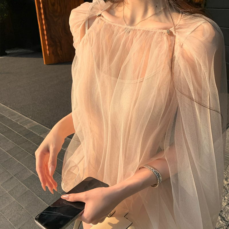 【tops】チュールフェイクレイヤードトップス Q8388