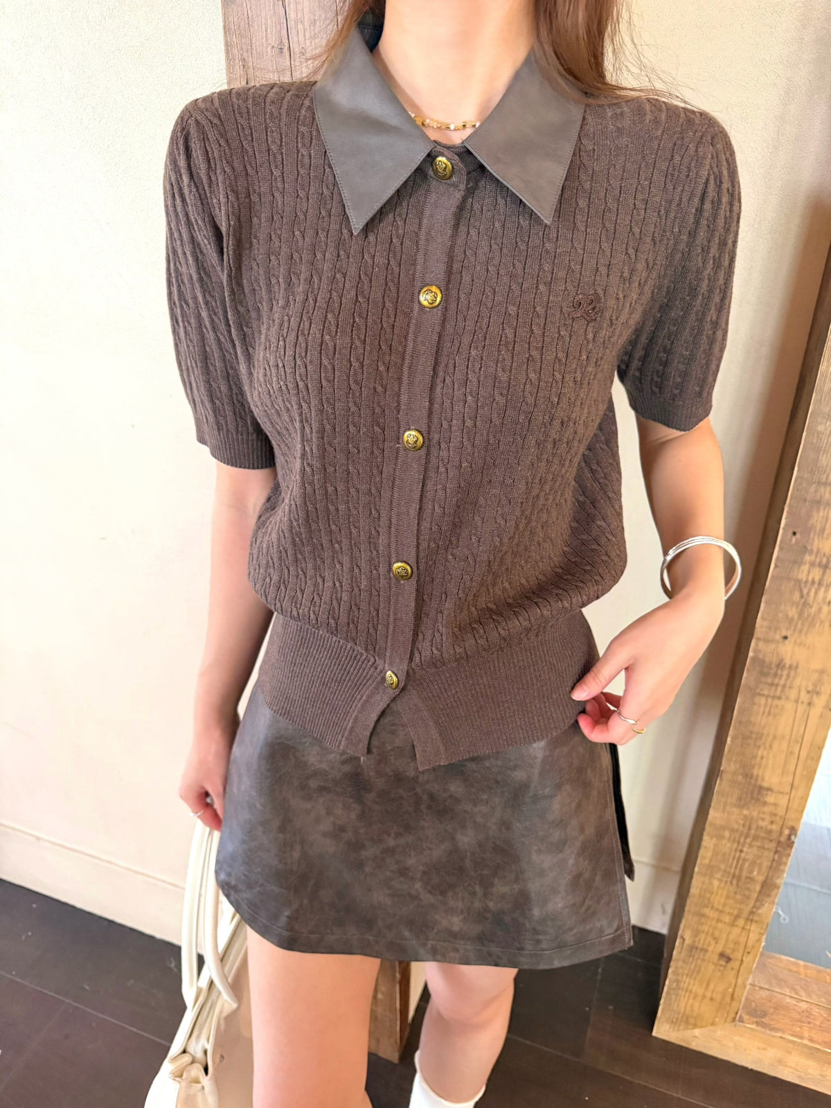 【tops】ポロネックニットトップス Q8938