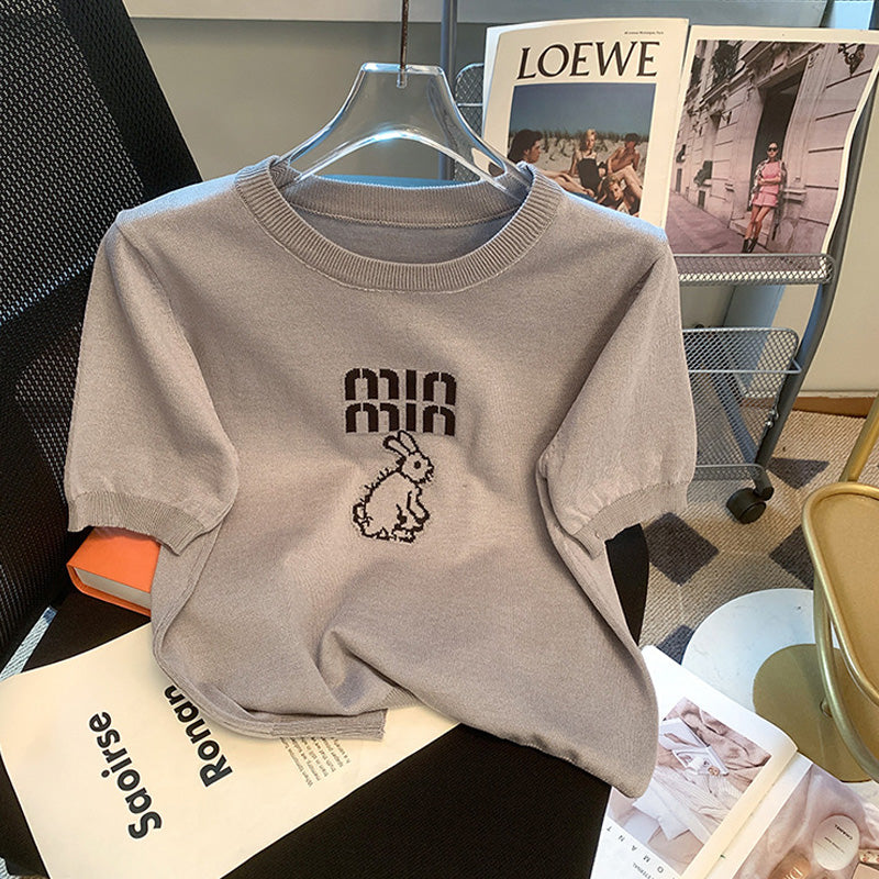 【tops】4色半袖ニットＴシャツF7788